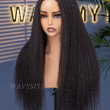 Wavymy Kinky Straight V Part Wig Glueless Thin Lace V part Natural 180% Density Beginner Friendly Wigs