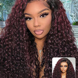 Wavymy Dark Plum Color Water Wave Wear & Go Pre-Cut Wigs Dome Cap Glueless 4x6 Lace Closure Wig 180% Density Custom Color Wigs