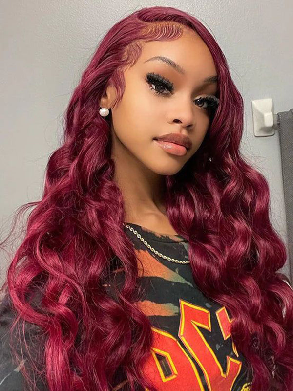 side part human hair body wave 99j hair color wig
