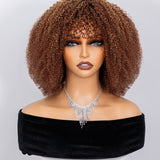 Wavymy Machine Made Highlight Balayage Color Wig Afro Curly Human Hair Bob Wigs With Bangs 250% Denisity