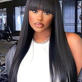 natural black straight wig with bangs 