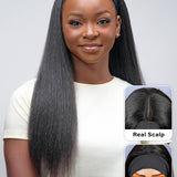 Wavymy Yaki Straight Headband Wig Real Scalp Ice Silk Headband 100% Virgin Human Hair Pre-attached Scarf Glueless Wig