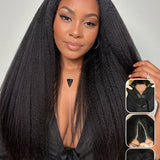 Wavymy Kinky Straight V Part Wig Glueless Thin Lace V part Natural 180% Density Beginner Friendly Wigs