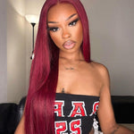 human hair straight 99j hair color wig middle part