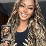 Wavymy Highlight Balayage Color Wig Body Wave 13x4 Lace Front Wigs Blonde Brown Color Pre Plucked Lace Wigs