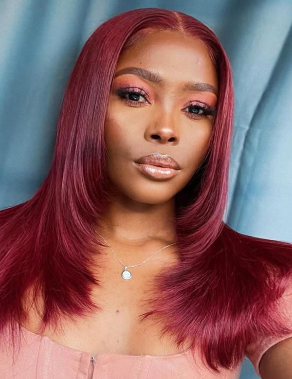 straight 99j hair color wig layered human hair