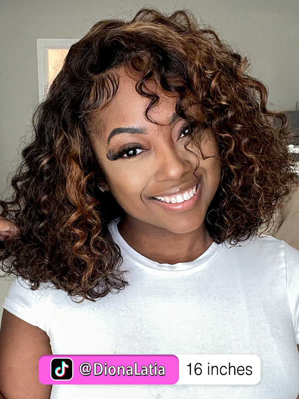 100% human hair  brown wig with blonde highlights
