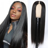 Wavymy Beginner Friendly Straight V Part Wig No Glue No Sew No Gel Human Hair Wig 180 Density Thin Part Wig