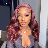 Wavymy Burgundy 99J Lace Front Wigs Body Wave 13x4 Lace Wigs Pre Plucked Frontal Wigs