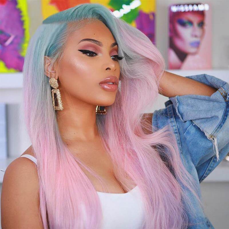 pink purple and turquoise hair wig
