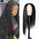 Wavymy V Part 2 In 1 Wig Curly Magic Wet And Wavy V Part Curly Human Hair Black Wig 180% Density Customized Wigs