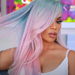 body wave pink purple and turquoise hair wig