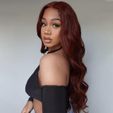 Wavymy Wear Go Wigs Reddish Brown Color Glueless Dome Cap 4x6 Lace Closure Wig Body Wave Wigs 180% Density