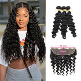 Wavymy Loose Deep Wave Virgin Hair Weave 3 Bundles With 13x6 Lace Frontal