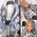 Wavymy Body Wave Grey Color 13x4 Straight Lace Front 180% Wigs Customized Color Wigs