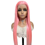 Wavymy 13x4 Lace Front Pink Color Virgin Human Hair Straight Wig Long Hairstyles