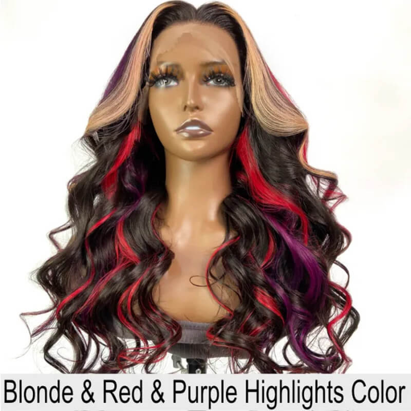 Wavymy Multi Color Ombre Highlights 13x4 Lace Front Wig Red And Blonde Body Wave Wigs