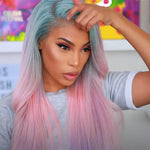 human hair pink purple and turquoise hair wig