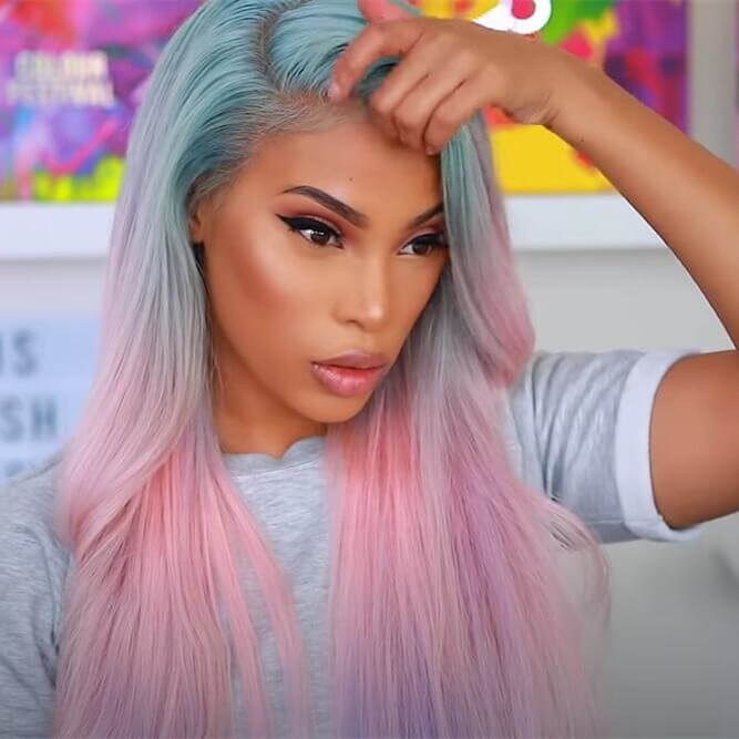 human hair pink purple and turquoise hair wig