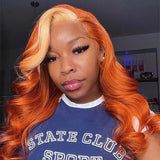 Wavymy Ginger Orange With Blonde Skunk Stripe Color Body Wave Wig 13x4 Highlights Lace Human Hair Ombre Wigs