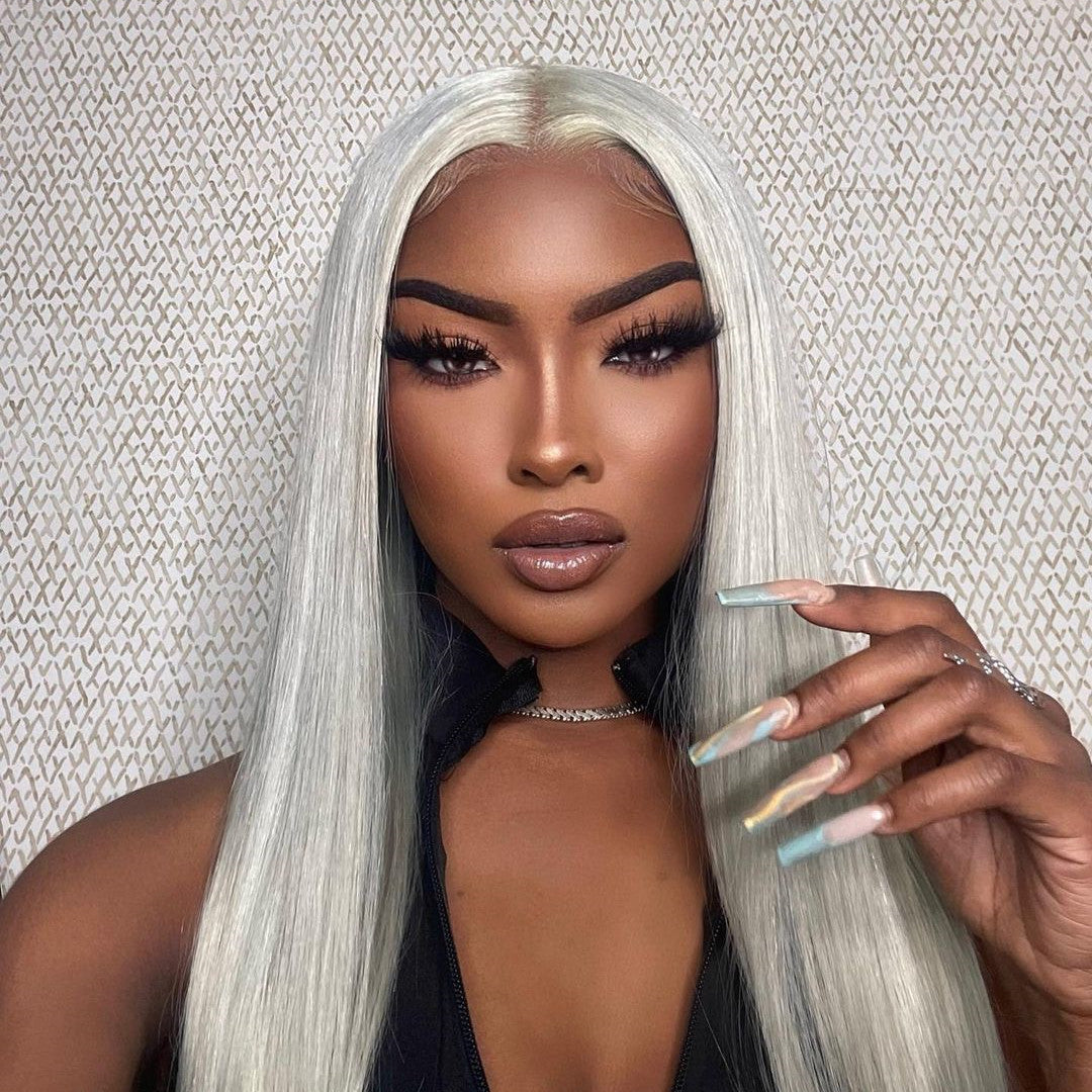 human hair long grey hair wig