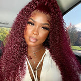 Wavymy Kinky Curly 99J 13x4 Lace Front Wigs Pre Plucked Burgundy Color Hair Human Hair Wigs