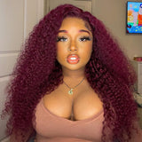 Wavymy Kinky Curly 99J 13x4 Lace Front Wigs Pre Plucked Burgundy Color Hair Human Hair Wigs