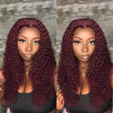Wavymy Kinky Curly 99J 13x4 Lace Front Wigs Pre Plucked Burgundy Color Hair Human Hair Wigs