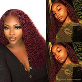 Wavymy Kinky Curly 99J 13x4 Lace Front Wigs Pre Plucked Burgundy Color Hair Human Hair Wigs