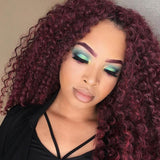 Wavymy Kinky Curly 99J 13x4 Lace Front Wigs Pre Plucked Burgundy Color Hair Human Hair Wigs