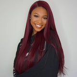 Wavymy 99J Silk Straight 4x4 Lace closure Wig Burgundy Straight Human Hair Wigs 14-30 Inch