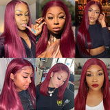 Wavymy 99J Silk Straight 4x4 Lace closure Wig Burgundy Straight Human Hair Wigs 14-30 Inch