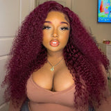 Wavymy Kinky Curly 99J 13x4 Lace Front Wigs Pre Plucked Burgundy Color Hair Human Hair Wigs
