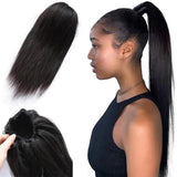 Wavymy Human Hair Straight Drawstring Ponytail Wrap Around Ponytail Long Human Hair Piece