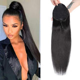 Wavymy Human Hair Straight Drawstring Ponytail Wrap Around Ponytail Long Human Hair Piece