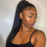 Wavymy Human Hair Straight Drawstring Ponytail Wrap Around Ponytail Long Human Hair Piece