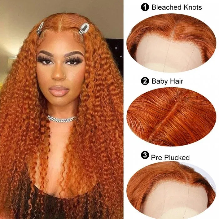 Wavymy Kinky Curly Wigs Ginger Orange Color 13x4 Lace Front Human Hair Wig For Sale