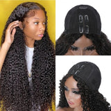 Wavymy V Part 2 In 1 Wig Curly Magic Wet And Wavy V Part Curly Human Hair Black Wig 180% Density Customized Wigs