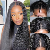 Wavymy V Part 2 In 1 Wig Curly Magic Wet And Wavy V Part Curly Human Hair Black Wig 180% Density Customized Wigs