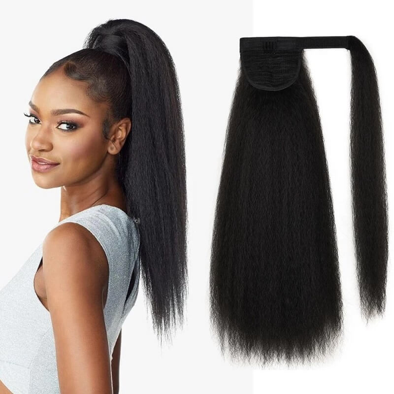 Wavymy Puff Kinky Straight Drawstring Ponytail Wrap Around Ponytail Long Human Hair Extensions