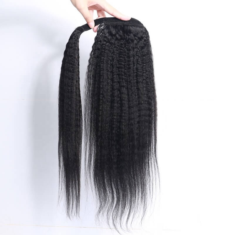 Wavymy Puff Kinky Straight Drawstring Ponytail Wrap Around Ponytail Long Human Hair Extensions