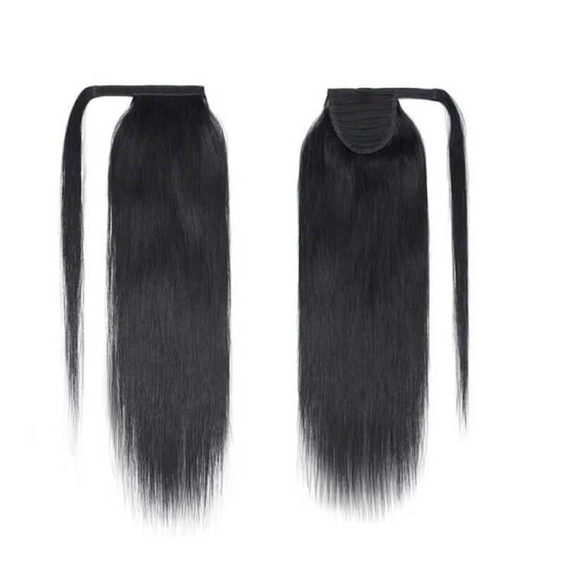 Wavymy Human Hair Straight Drawstring Ponytail Wrap Around Ponytail Long Human Hair Piece