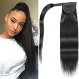 Wavymy Human Hair Straight Drawstring Ponytail Wrap Around Ponytail Long Human Hair Piece