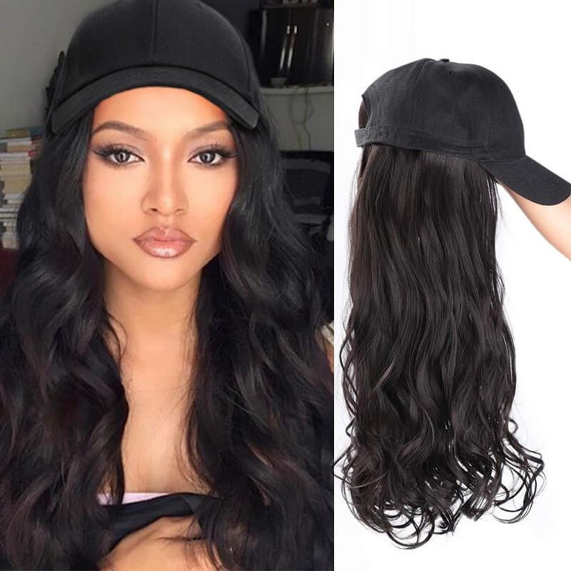 Wavymy Body Wave Natural Color Hat Wigs With Human Hair Baseball Cap Wigs With Hair Attached