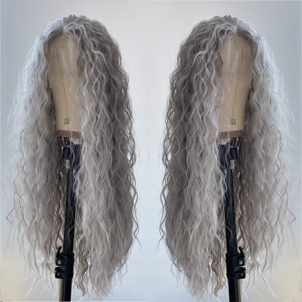 human hair grey curly wig