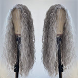 human hair grey curly wig