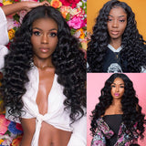 Wavymy Loose Deep Wave Hair Weave 3 Bundles With 4x4 Lace Closure 100% Human Virgin Hair