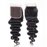 Wavymy Virgin Human Hair Weave Loose Deep Wave 4 Bundles with 4x4 Lace Closure