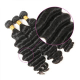 Wavymy Loose Deep Wave 5x5 Lace Closure With 3 Bundles Human Virgin Hair Weave