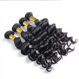 Wavymy Loose Deep Wave Natural Color Human Hair Weave 4 Bundles with 5x5 Lace Closure